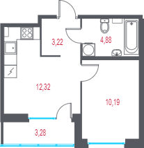 1-комнатная квартира, 32.25 м² в ЖК "Город-спутник Южный" - планировка, фото №1