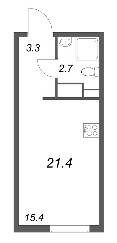 Квартира-студия, 21.4 м² в ЖК "Октябрьская набережная" - планировка, фото №1