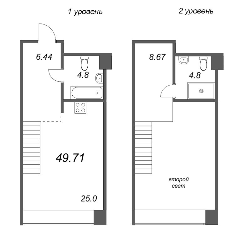 2-комнатная (Евро) квартира, 49.83 м² в ЖК "Avant" - планировка, фото №1