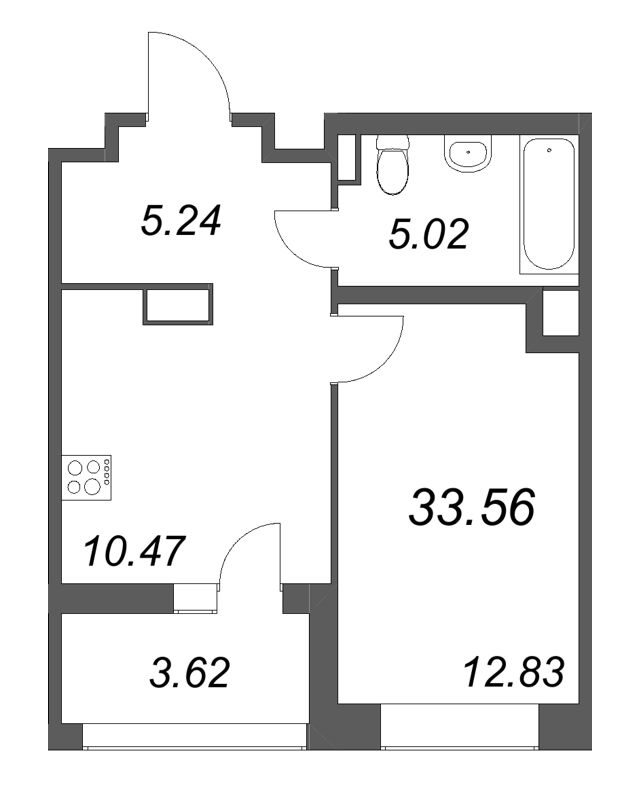 1-комнатная квартира, 33.56 м² в ЖК "Ультра Сити 3.0" - планировка, фото №1