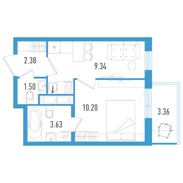 1-комнатная квартира, 28.06 м² в ЖК "AEROCITY" - планировка, фото №1