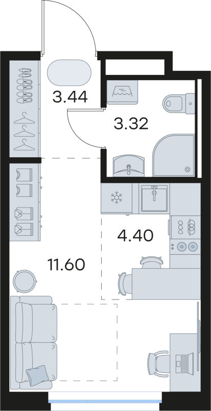 Квартира-студия, 22.76 м² в ЖК "Новоселье" - планировка, фото №1