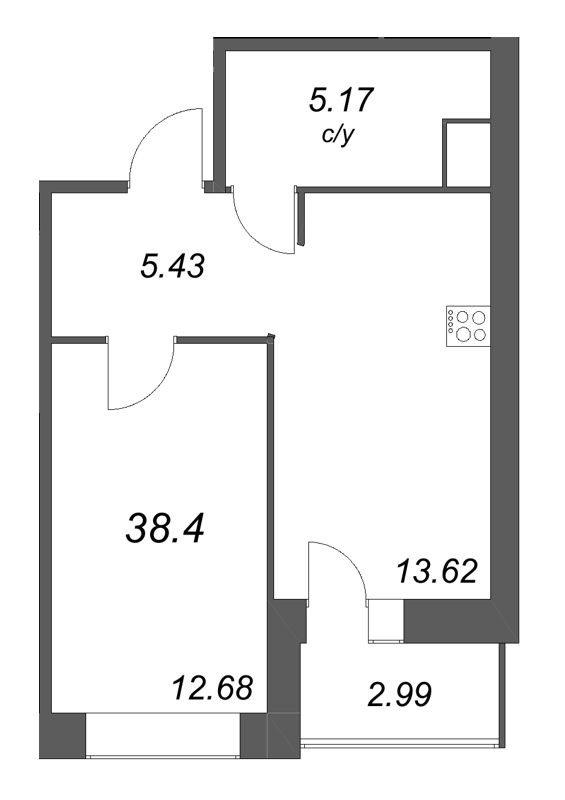 1-комнатная квартира, 38.4 м² в ЖК "Уютный" - планировка, фото №1