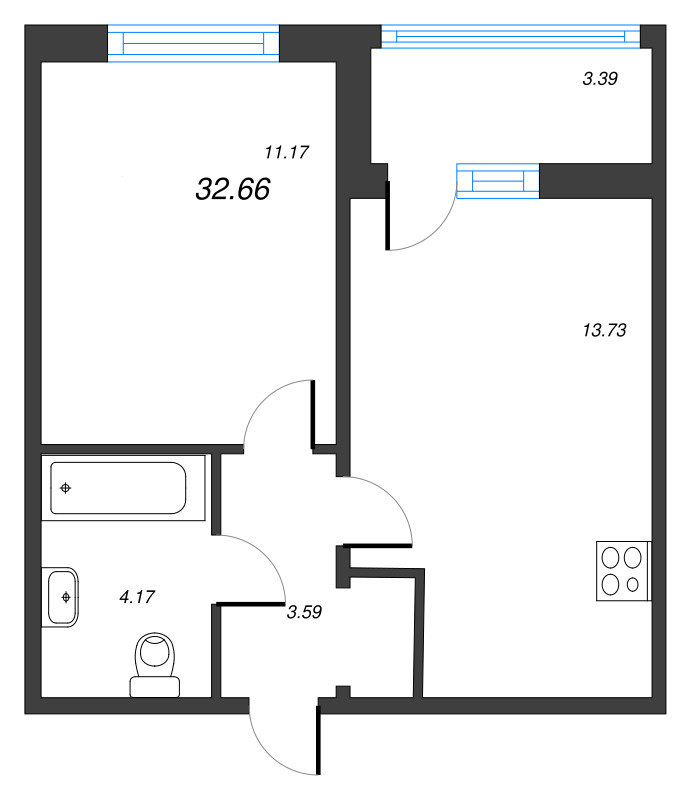1-комнатная квартира, 32.92 м² в ЖК "Полис ЛАВрики" - планировка, фото №1