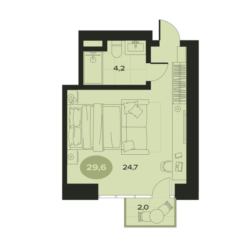 1-комнатная квартира, 31 м² в ЖК "Место в Смолячково" - планировка, фото №1