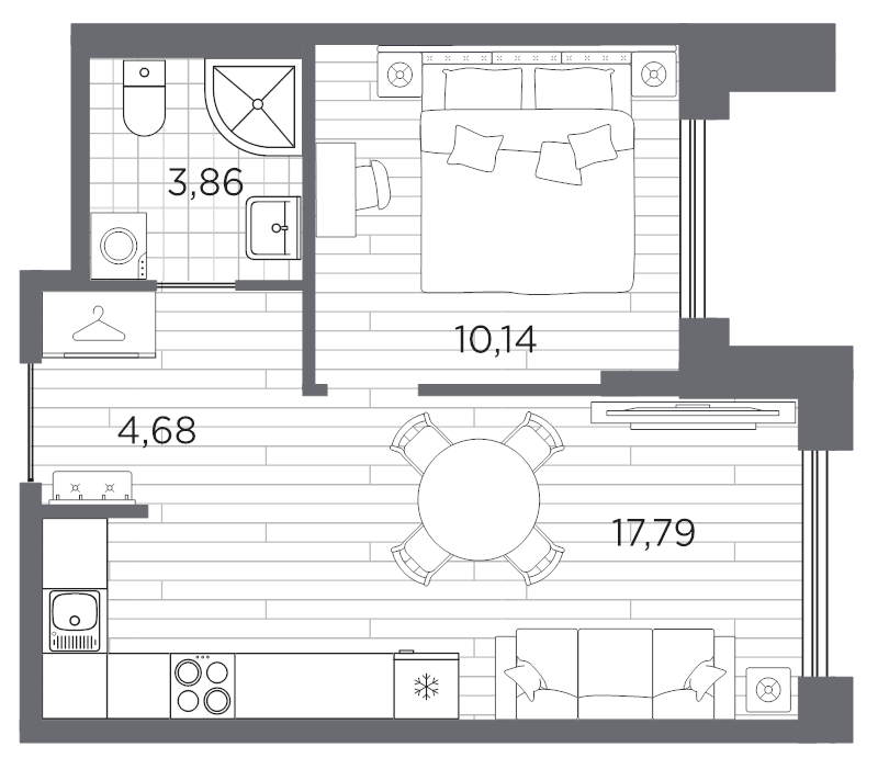 2-комнатная (Евро) квартира, 36.47 м² в ЖК "Галерная гавань" - планировка, фото №1