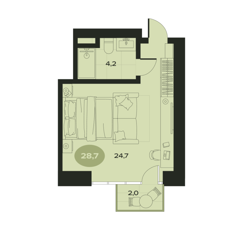 1-комнатная квартира, 30.1 м² в ЖК "Место в Смолячково" - планировка, фото №1
