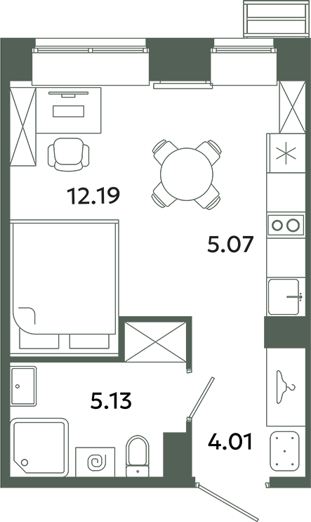 Квартира-студия, 26.4 м² в ЖК "Загляденье" - планировка, фото №1