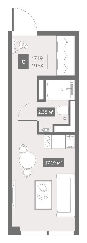 Квартира-студия, 19.54 м² в ЖК "Zoom Черная речка" - планировка, фото №1