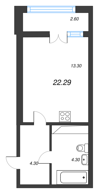 Квартира-студия, 23.3 м² - планировка, фото №1
