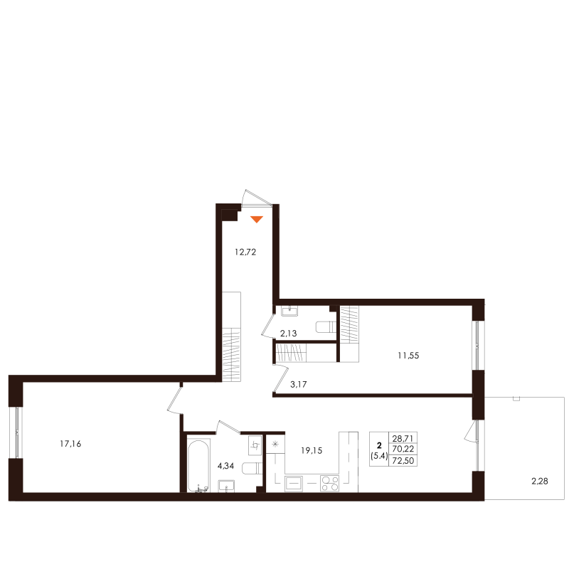 3-комнатная (Евро) квартира, 72.5 м² в ЖК "Лисино" - планировка, фото №1