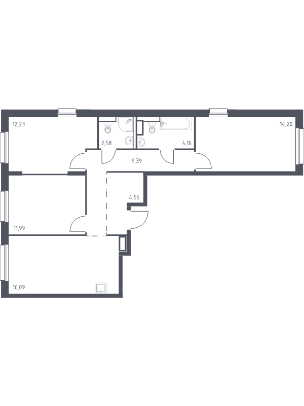 4-комнатная (Евро) квартира, 75.99 м² в ЖК "Новые Лаврики" - планировка, фото №1