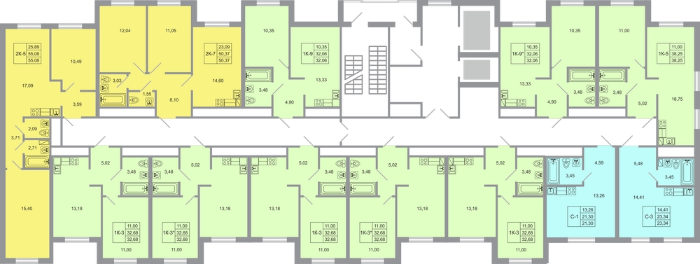 2-комнатная (Евро) квартира, 38.25 м² - планировка этажа