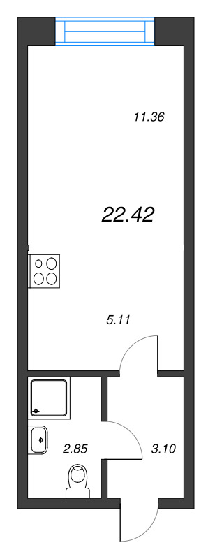 1-комнатная квартира, 22.42 м² в ЖК "Капральский берег" - планировка, фото №1