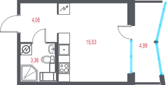 Квартира-студия, 25.45 м² в ЖК "Город-спутник Южный" - планировка, фото №1