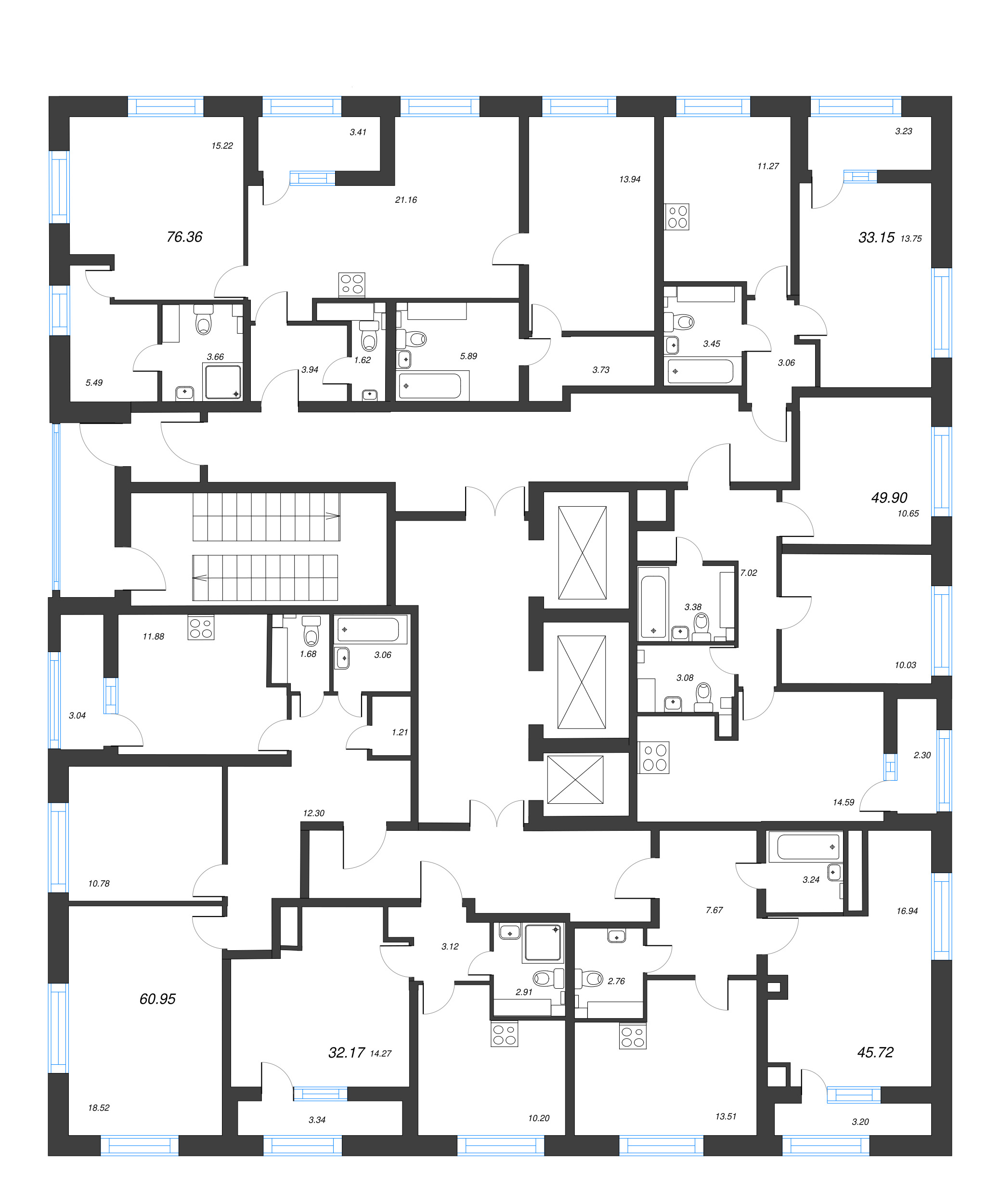 1-комнатная квартира, 32.17 м² в ЖК "БелАрт" - планировка этажа