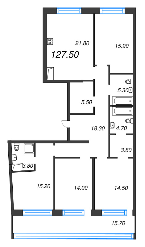 5-комнатная (Евро) квартира, 127.5 м² - планировка, фото №1