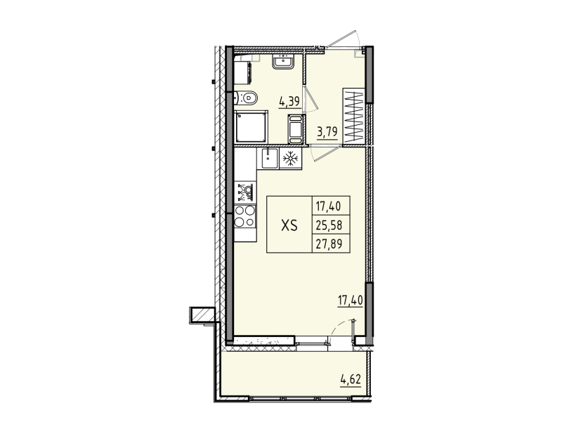 Квартира-студия, 27.89 м² в ЖК "Аквилон РекаПарк" - планировка, фото №1