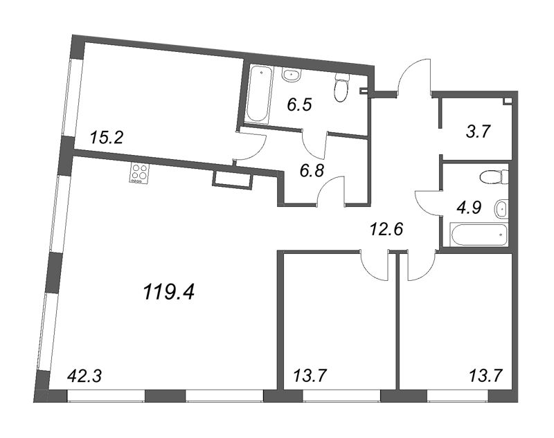 4-комнатная (Евро) квартира, 119.5 м² в ЖК "Визионер" - планировка, фото №1