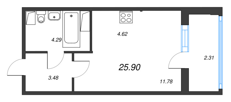 Квартира-студия, 26.48 м² в ЖК "Аквилон Верба" - планировка, фото №1