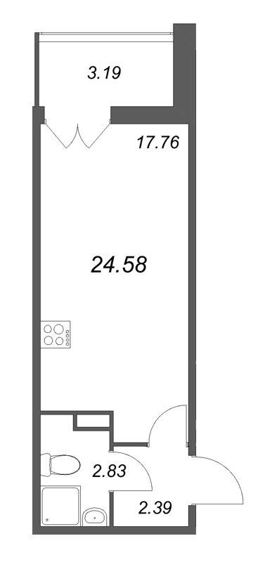 Квартира-студия, 24.58 м² в ЖК "Рождественский квартал" - планировка, фото №1