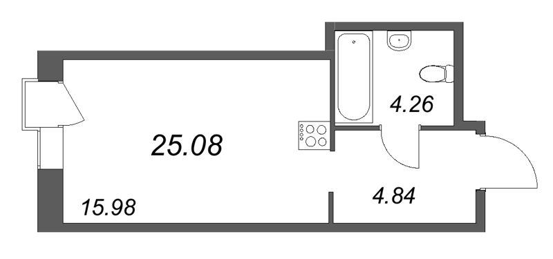 Квартира-студия, 25.08 м² в ЖК "Avant" - планировка, фото №1