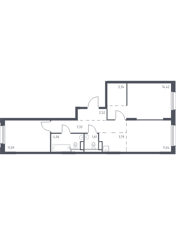 2-комнатная квартира, 59.2 м² - планировка, фото №1