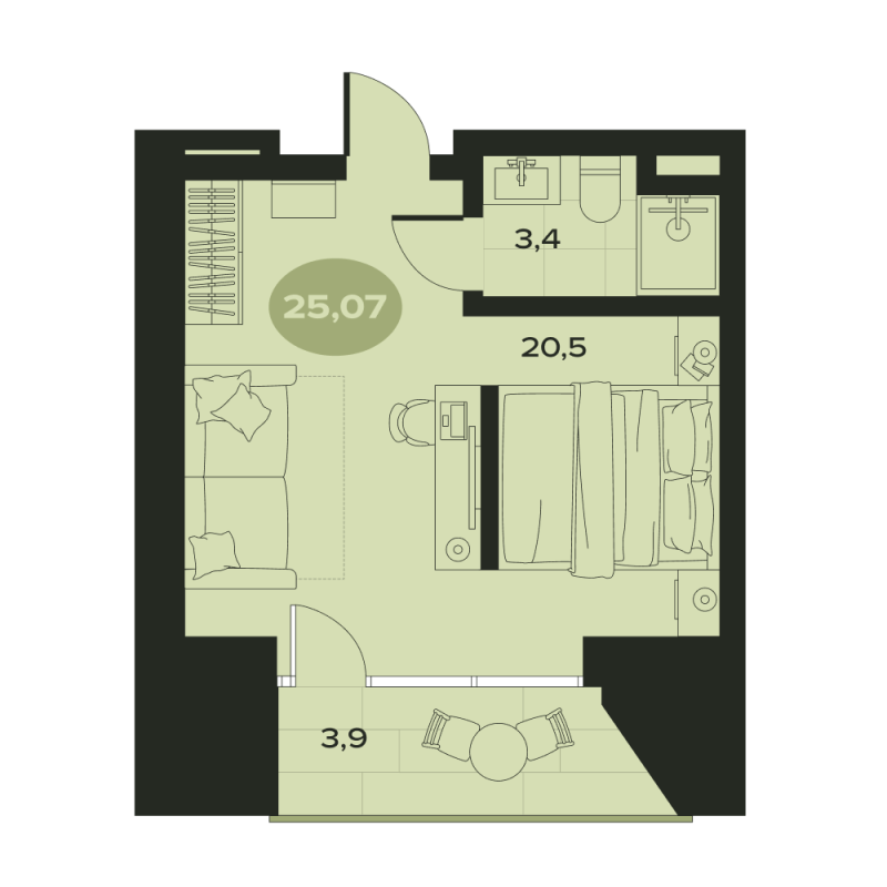 1-комнатная квартира, 27.8 м² в ЖК "Место в Смолячково" - планировка, фото №1