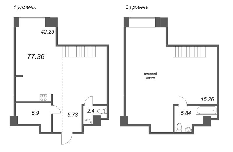 2-комнатная (Евро) квартира, 76.79 м² - планировка, фото №1