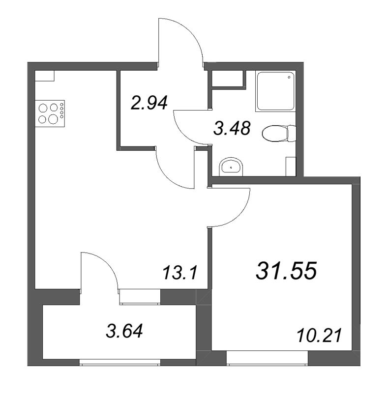 1-комнатная квартира, 31.55 м² в ЖК "Гранат" - планировка, фото №1