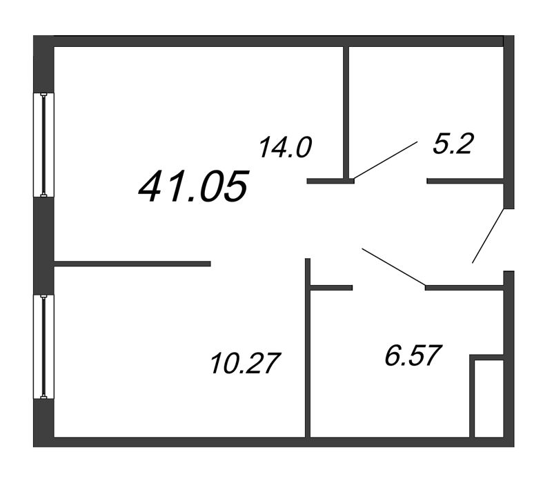 1-комнатная квартира, 41.05 м² в ЖК "ПРО'МОЛОDОСТЬ" - планировка, фото №1