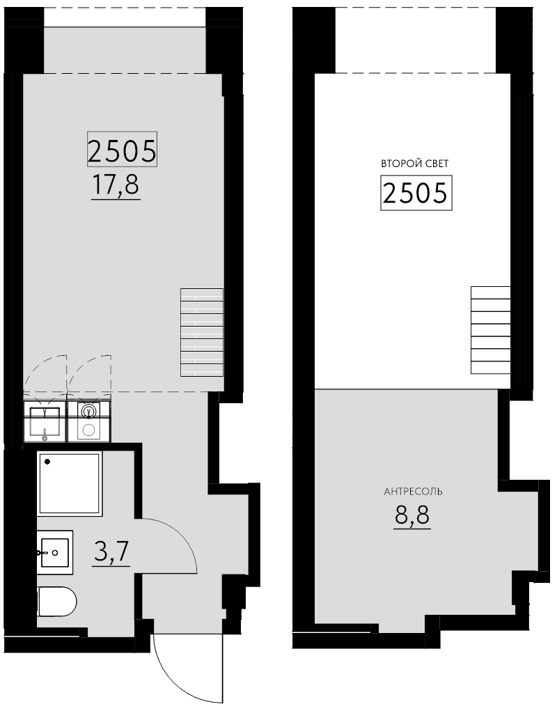 2-комнатная (Евро) квартира, 30.3 м² в ЖК "Авеню на Карповке" - планировка, фото №1