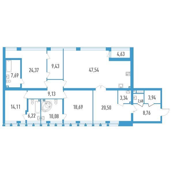 5-комнатная (Евро) квартира, 188.8 м² в ЖК "Дефанс Премиум" - планировка, фото №1
