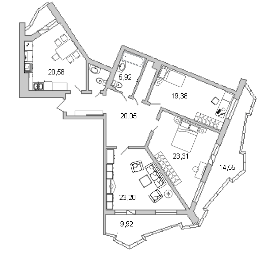 3-комнатная квартира, 125.5 м² в ЖК "Лондон парк" - планировка, фото №1