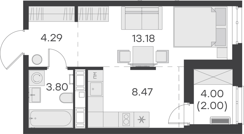 Квартира-студия, 31.74 м² - планировка, фото №1