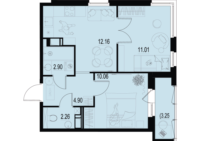 2-комнатная квартира, 45.64 м² в ЖК "ID Murino III" - планировка, фото №1