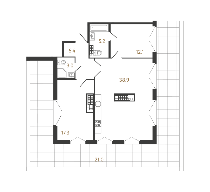 3-комнатная (Евро) квартира, 82.9 м² - планировка, фото №1