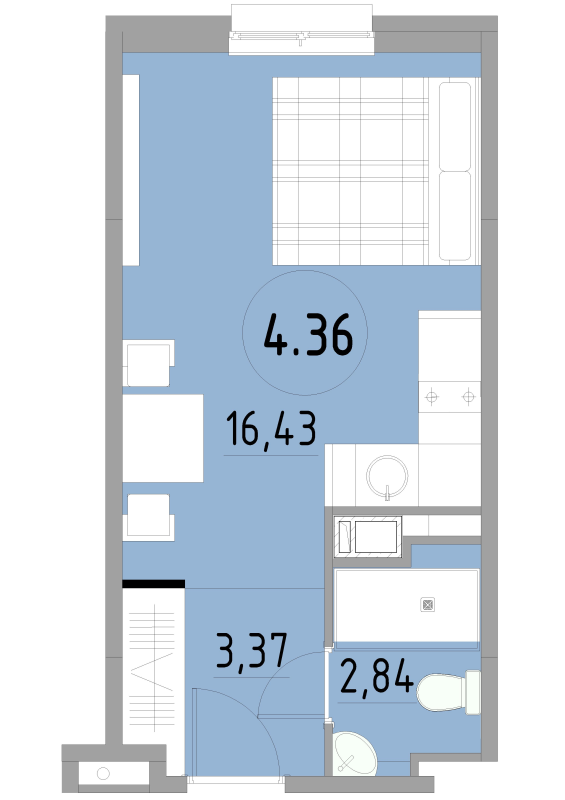 Квартира-студия, 22.64 м² - планировка, фото №1