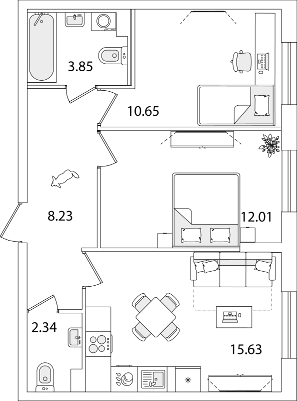 2-комнатная квартира, 52.71 м² в ЖК "Кинопарк" - планировка, фото №1