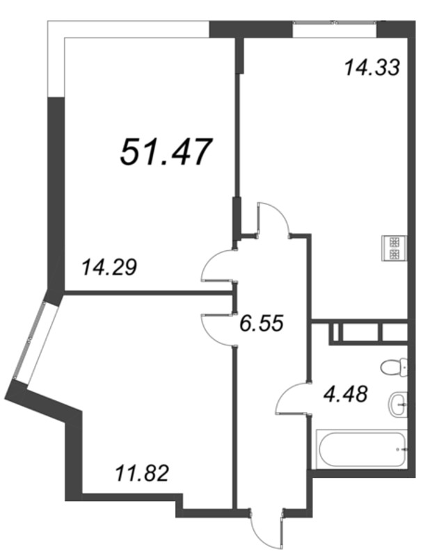 2-комнатная квартира, 51.47 м² в ЖК "VEREN NORT сертолово" - планировка, фото №1