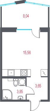 Квартира-студия, 25.47 м² в ЖК "Город-спутник Южный" - планировка, фото №1
