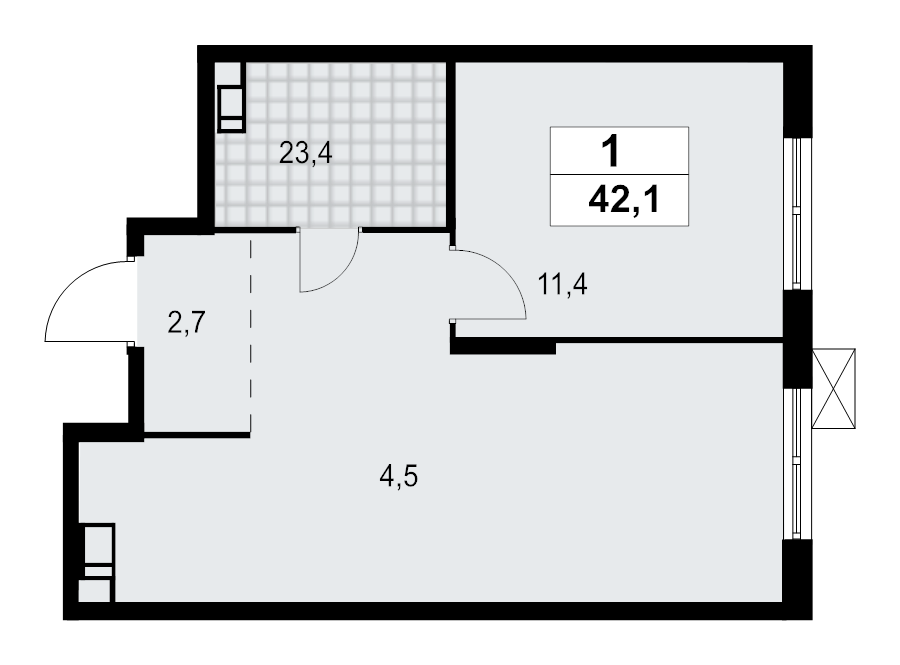 1-комнатная квартира, 42.06 м² в ЖК "А101 Лаголово" - планировка, фото №1
