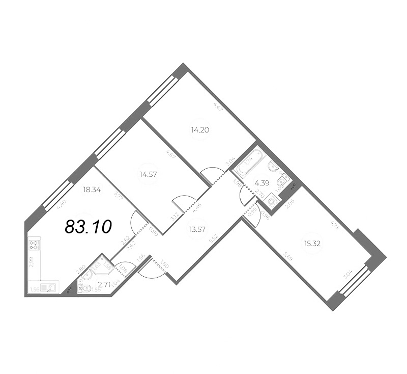 4-комнатная (Евро) квартира, 83.1 м² - планировка, фото №1