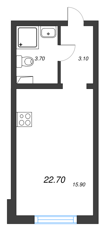 Квартира-студия, 22.7 м² в ЖК "Ручьи" - планировка, фото №1