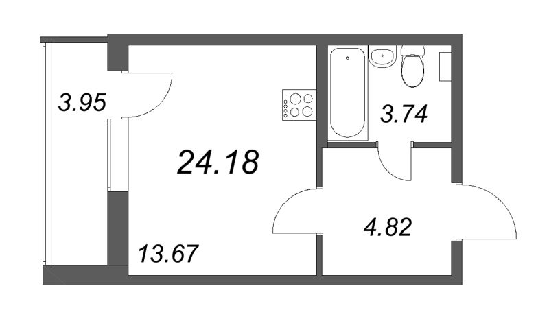 Квартира-студия, 24.18 м² в ЖК "Аквилон All in 3.0" - планировка, фото №1