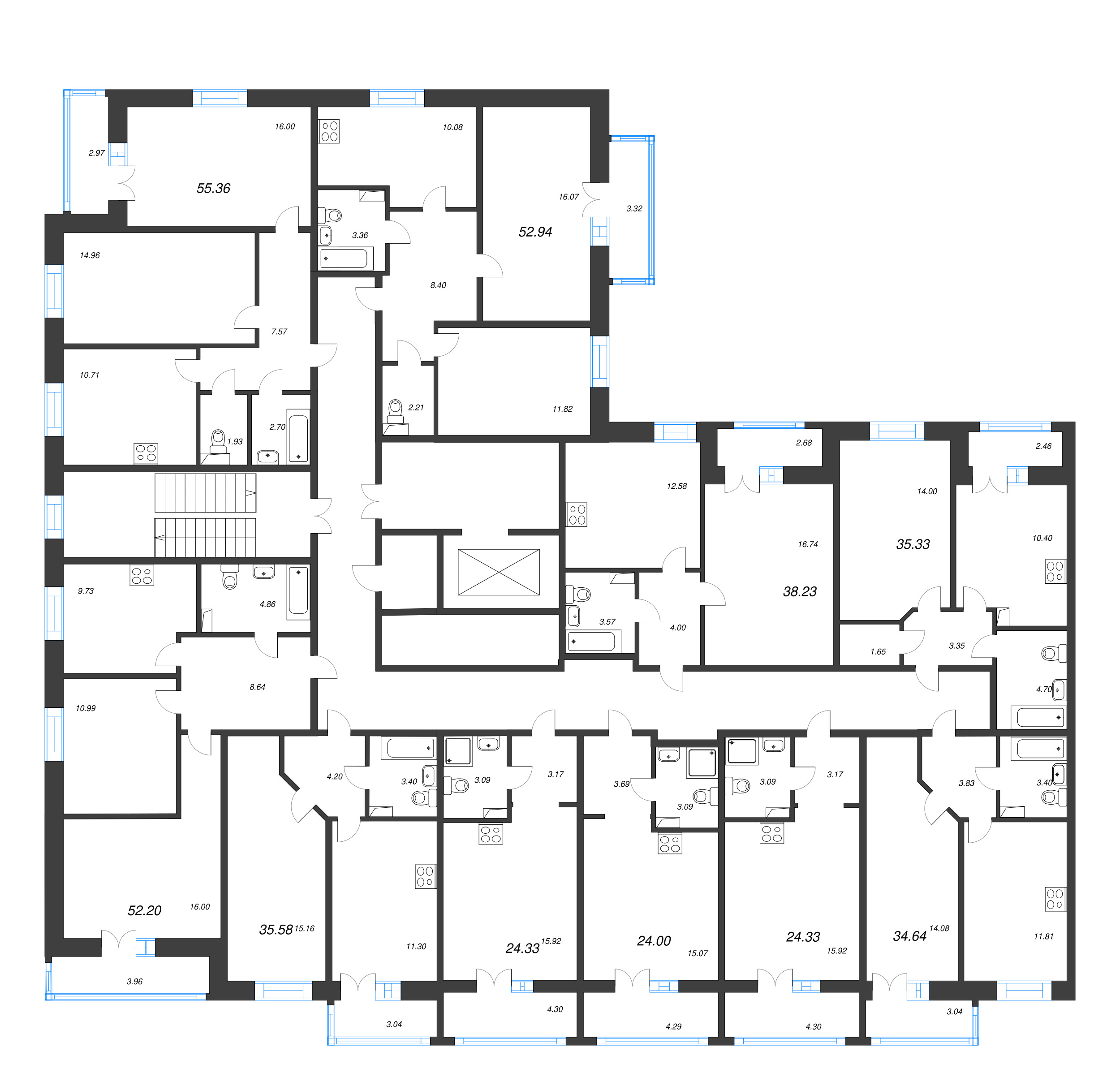 1-комнатная квартира, 34.64 м² - планировка этажа