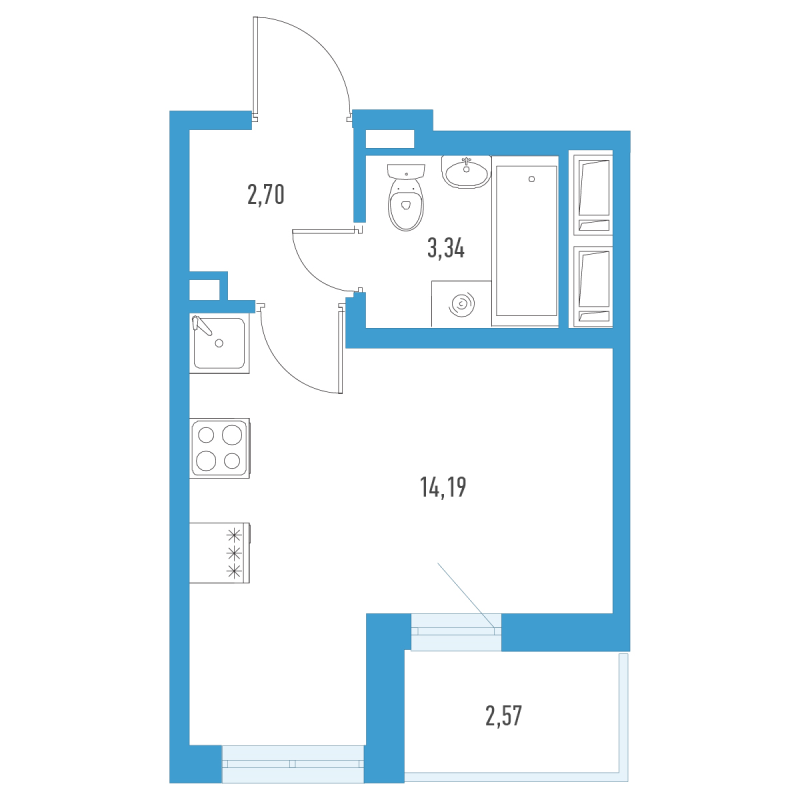 Квартира-студия, 21.52 м² в ЖК "Аэросити" - планировка, фото №1