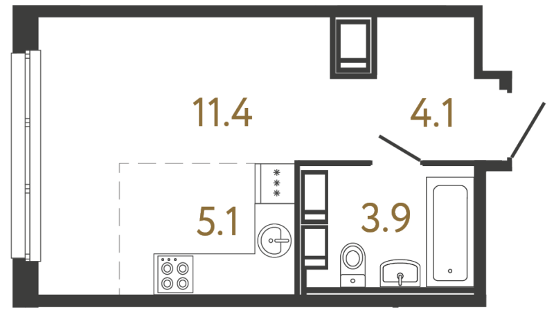 Квартира-студия, 24.5 м² в ЖК "Передвижники" - планировка, фото №1