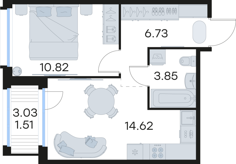 1-комнатная квартира, 37.53 м² в ЖК "Парголово" - планировка, фото №1