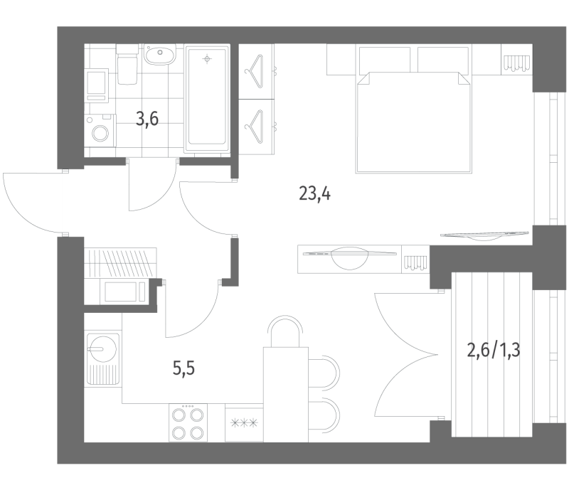 1-комнатная квартира, 37.66 м² в ЖК "Наука" - планировка, фото №1